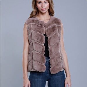 Dolce Cabo Faux Fur Chevron Vest in Brown